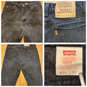 Vintage Levi's 550 Orange Tab 36x30 Black Denim Relaxed Fit Tapered Leg 1996